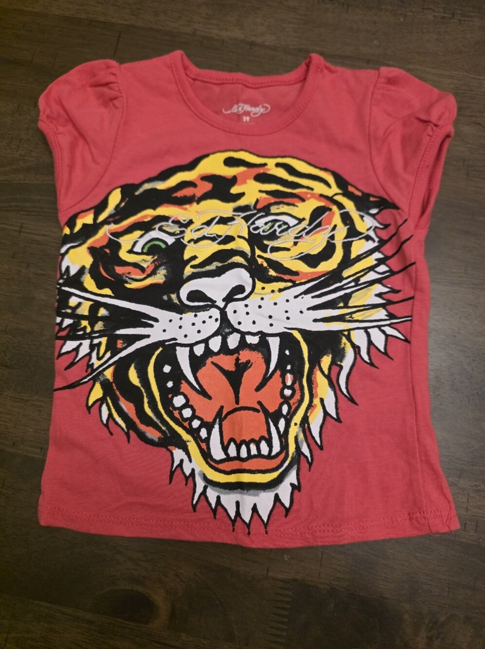 Ed Hardy Kids Tiger Graphic Tee - Pink with Yellow & Orange